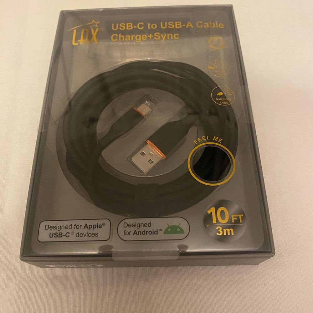 Black USB-C to USB-A Cable 10FT